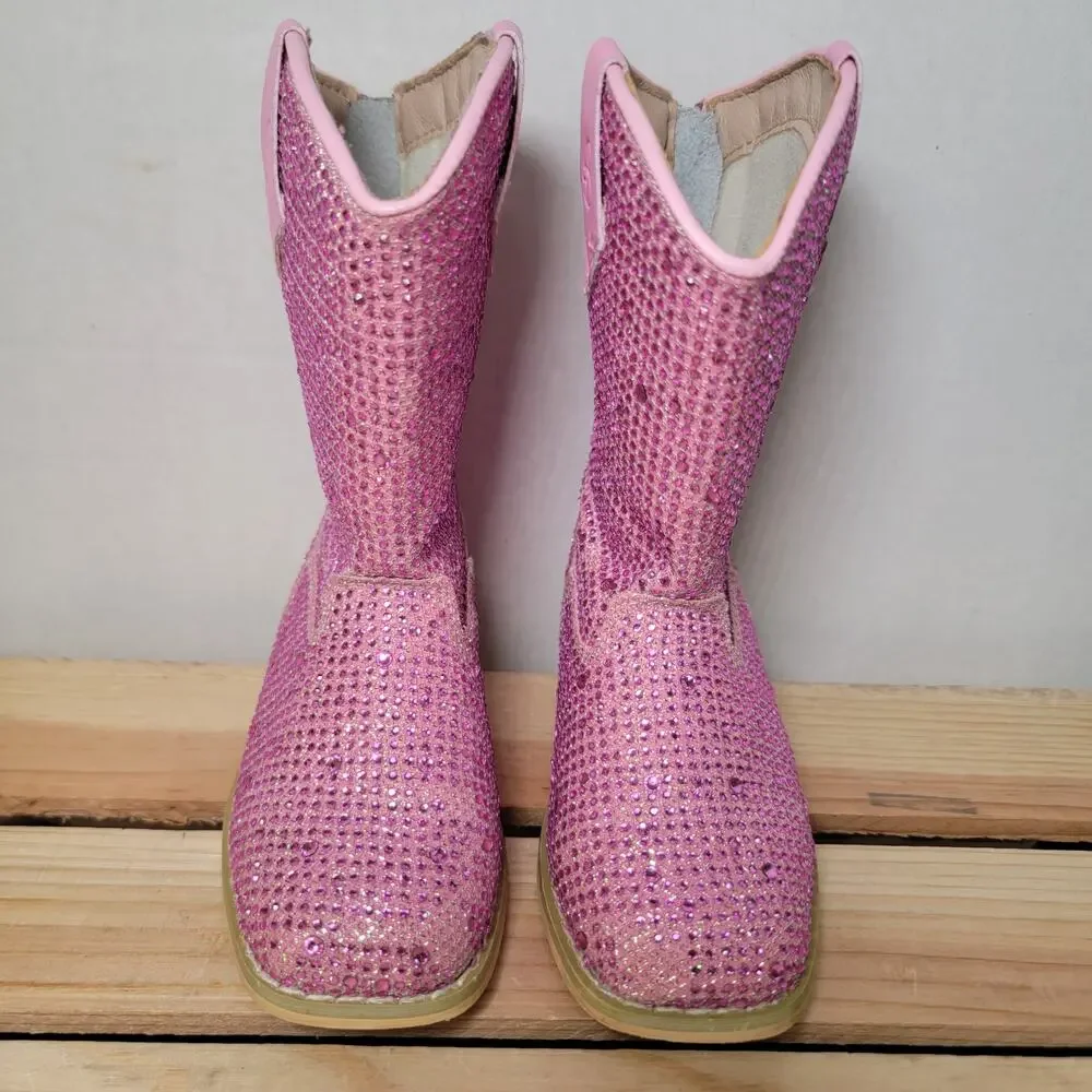A Bear Co Girls Bling Pink Western Boots w/ Zipper Back - Size 7 (Kid)